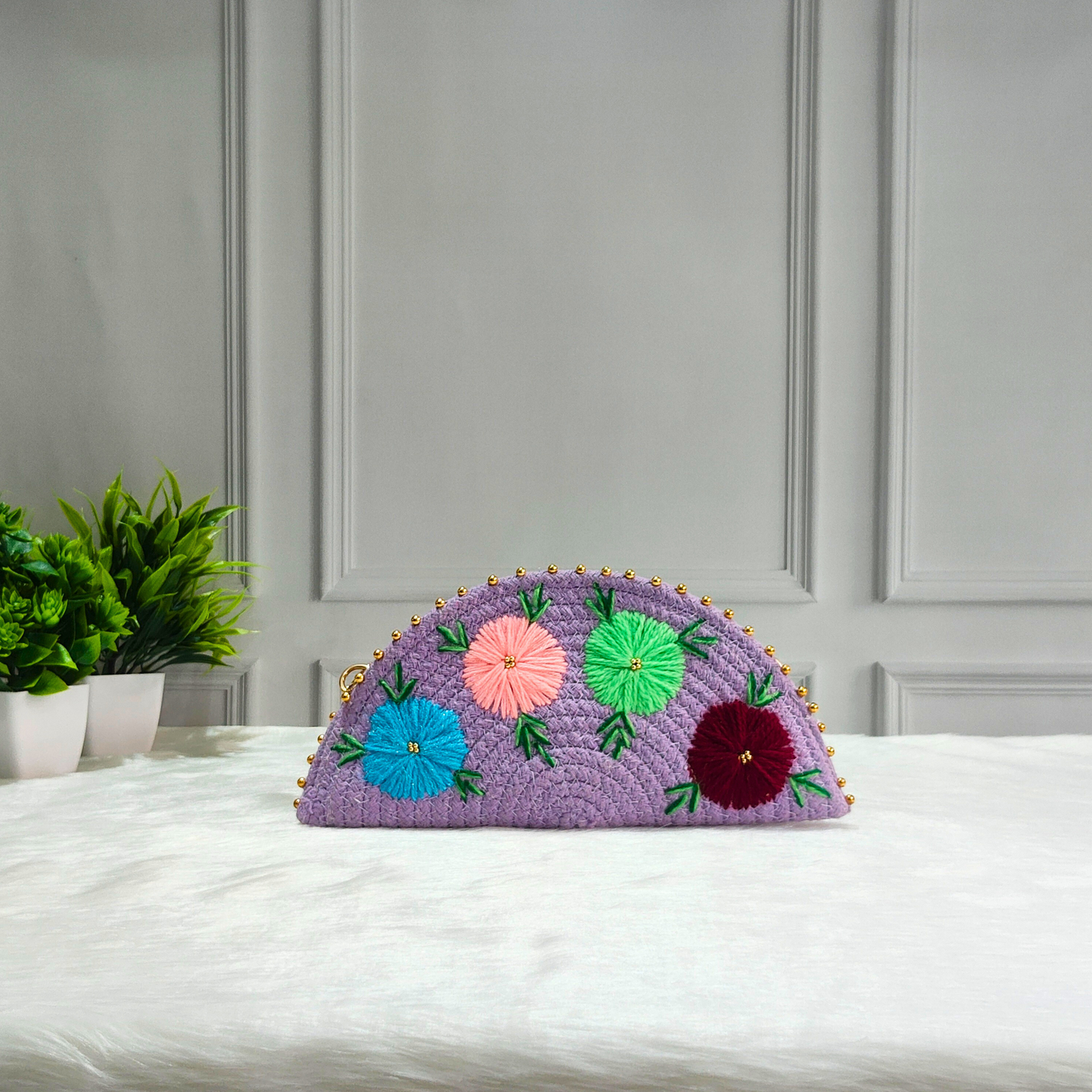 Embroidered Clutch Bag - Purple