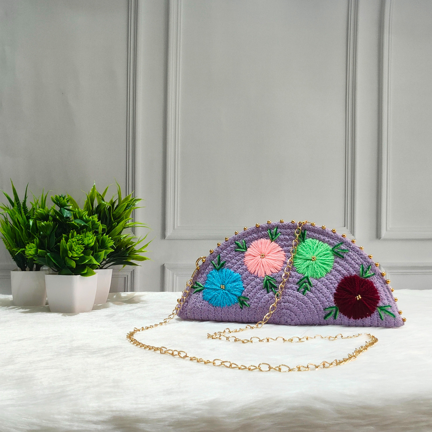 Embroidered Clutch Bag - Purple