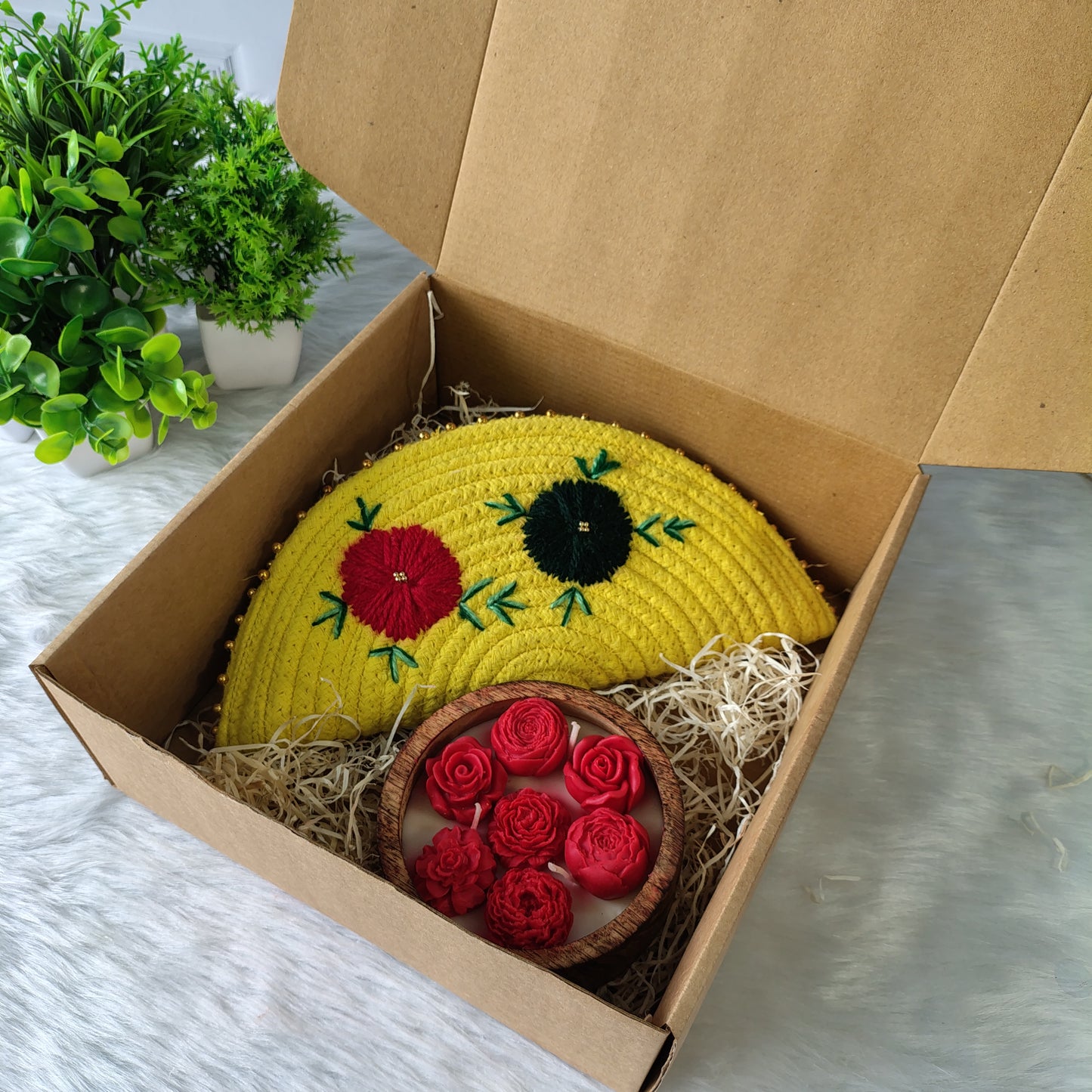 Eco-Luxury Gift Combo – Handcrafted Clutch & Rose Blossom Candle