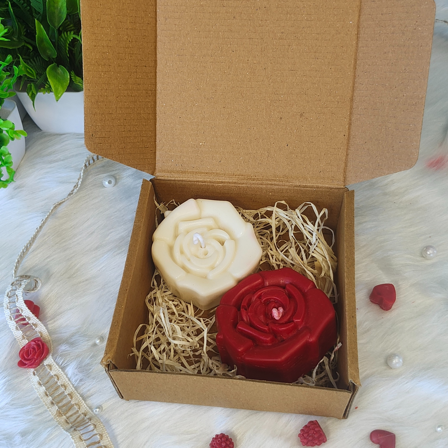 Rose Duo Soy Wax Candle Red and White
