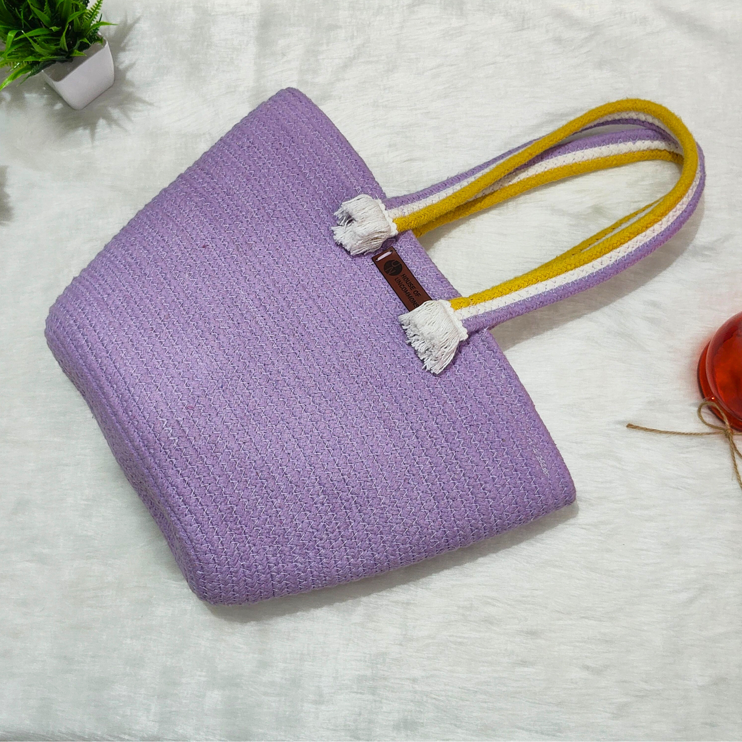 Natural Cotton Handbag - Purple