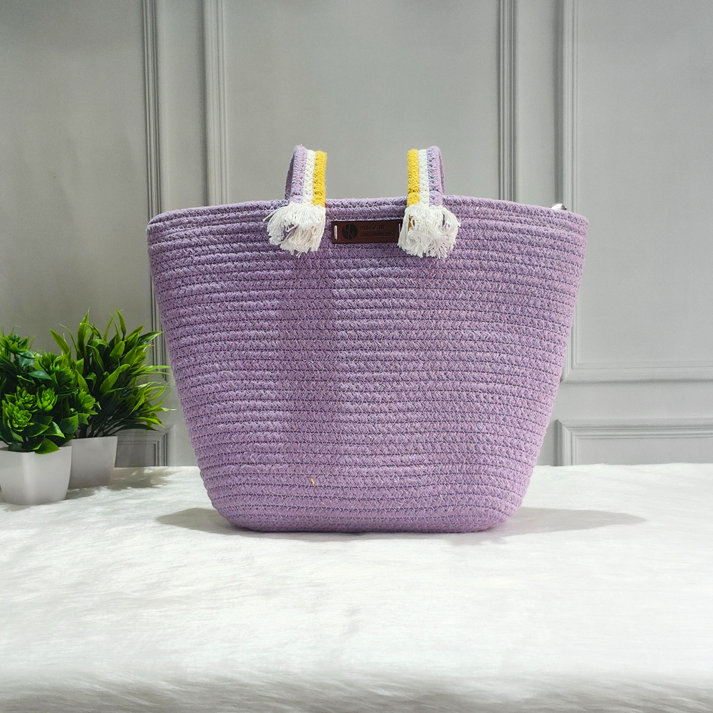 Natural Cotton Handbag - Purple