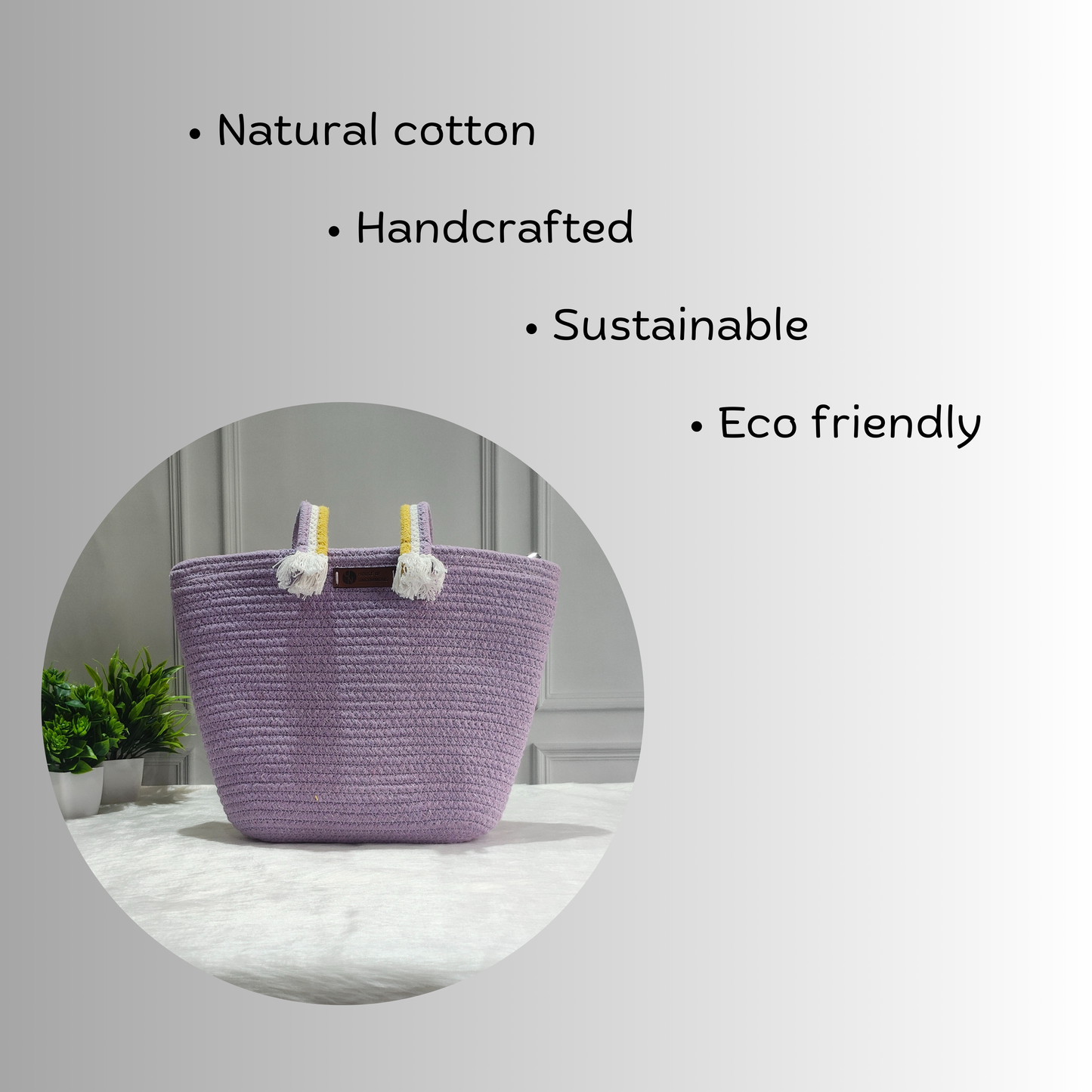 Natural Cotton Handbag - Purple