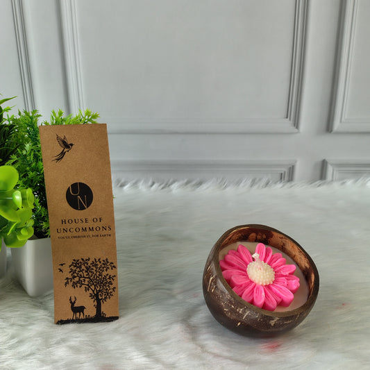 Cocunut Shell Scented Candles with Flower Design